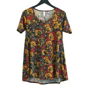Fall Color Floral Tunic Top Yellow Rose Print Short Sleeve Boho Style